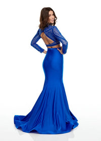 Rachel Allan - Long Sleeve Lycra Jersey Two-piece Beaded Prom Gown