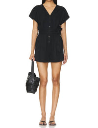STEVE MADDEN Maisie V-neck Romper in black - women's pants