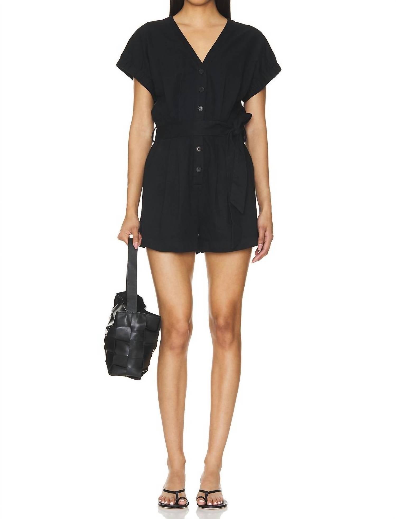 STEVE MADDEN Maisie V-neck Romper in black - women's pants