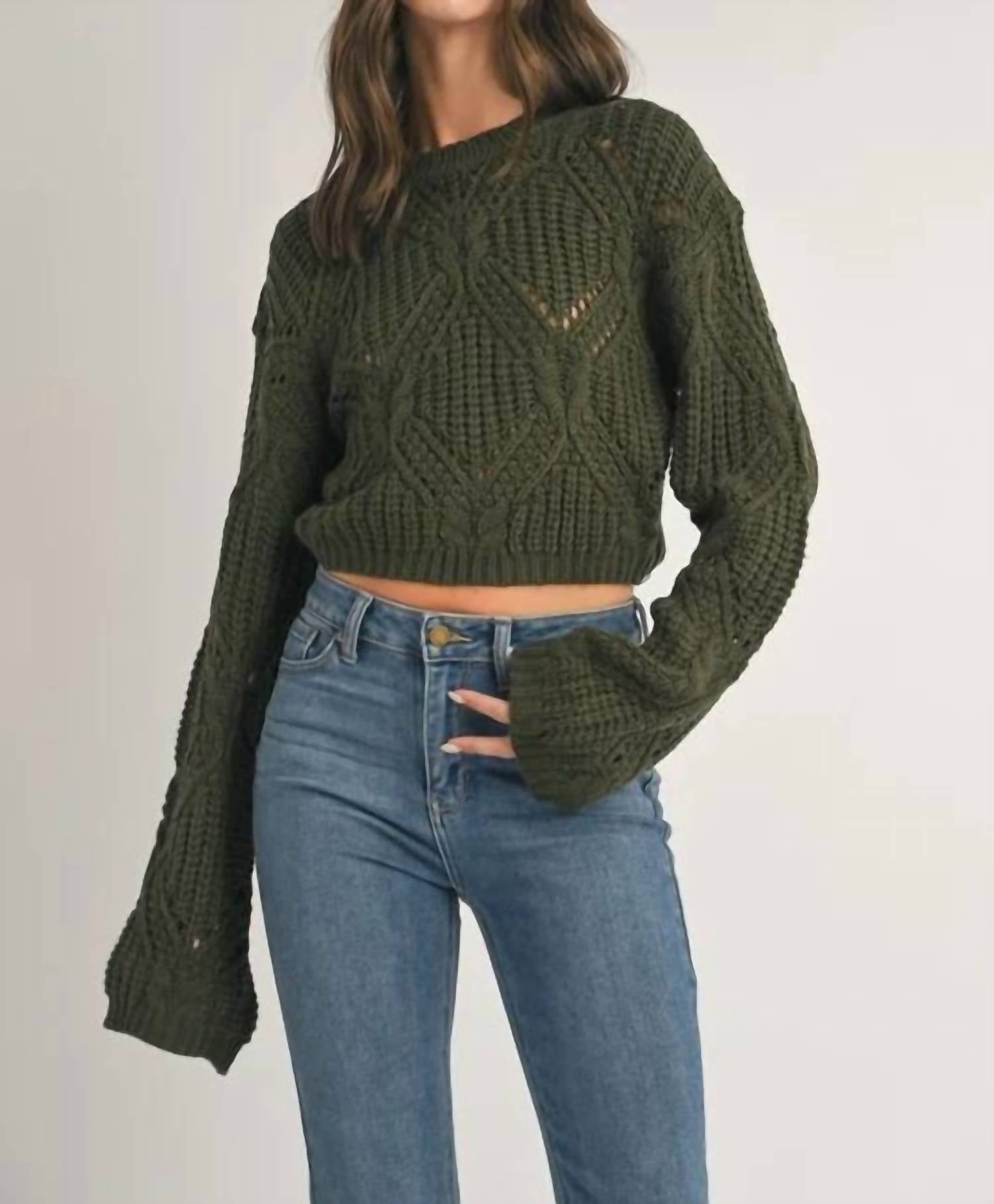 Klesis - Crewneck Balloon Sleeve Cropped Knit Sweater