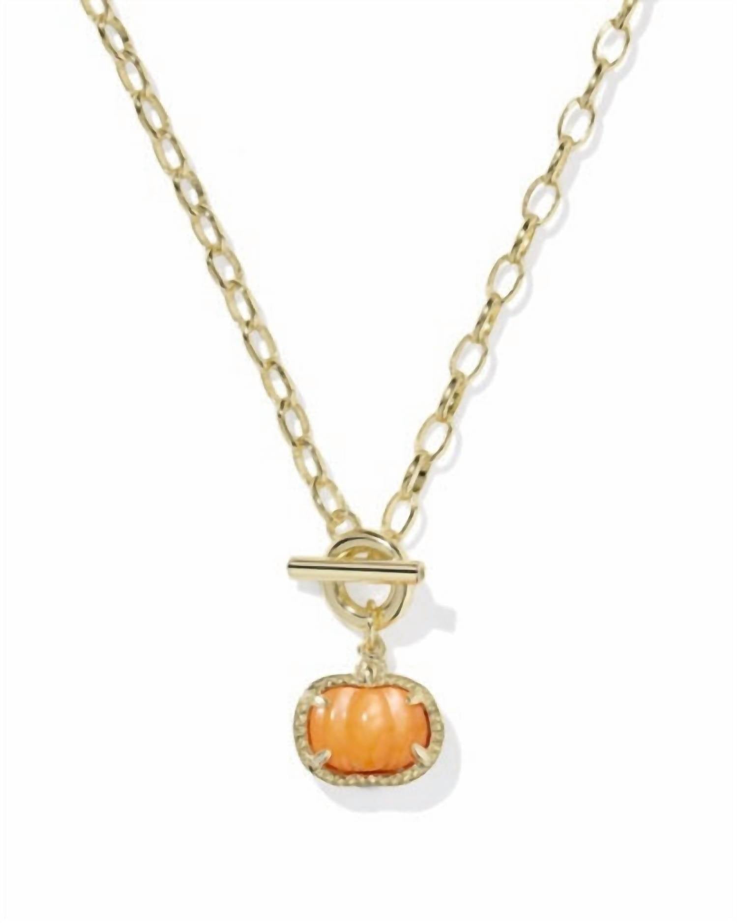 Kendra Scott Women's Pumpkin Link And Chain Necklace in gold orange mother of pearl 2 - women's jewelry