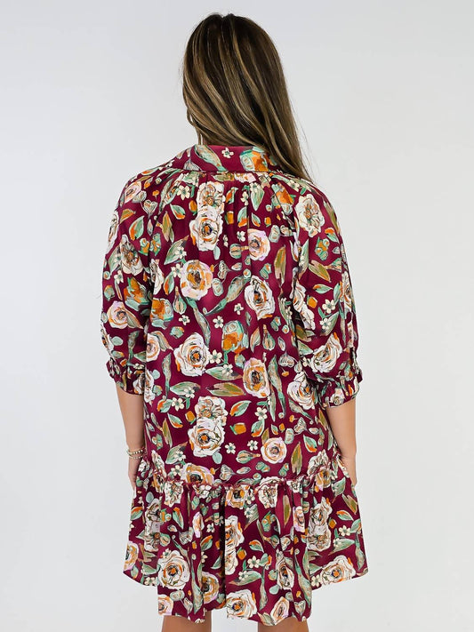 Umgee - Floral Drop Waist Shirt Dress