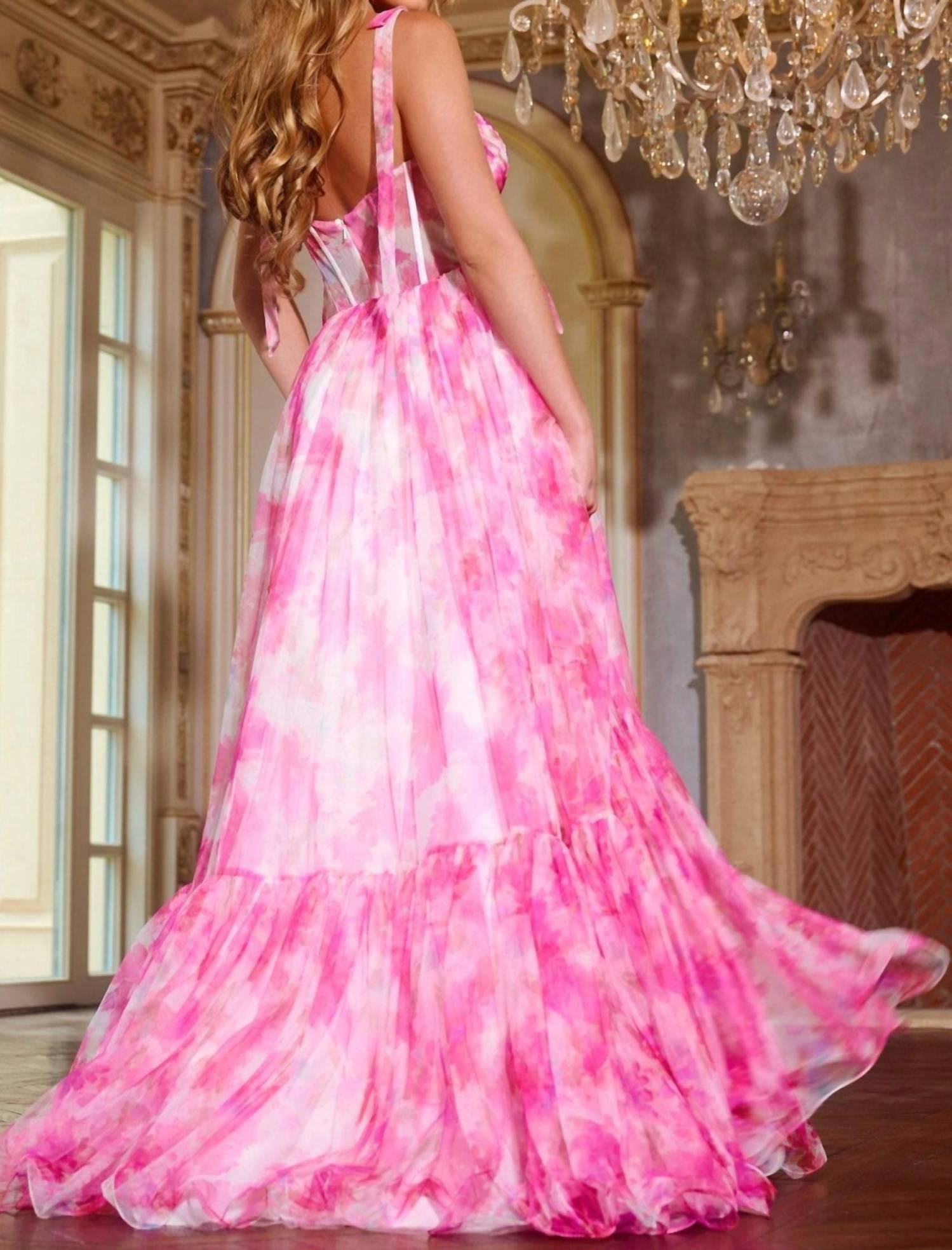 Jovani - Floral Print Corset Prom Dress