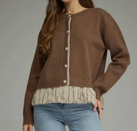 Entro - Cider Striped Ruffle Trim Cardigan