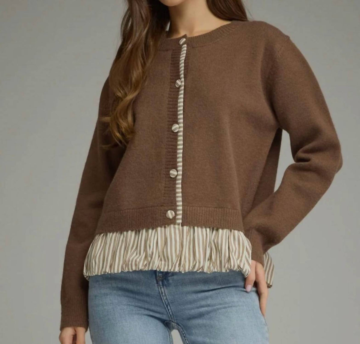 Entro - Cider Striped Ruffle Trim Cardigan