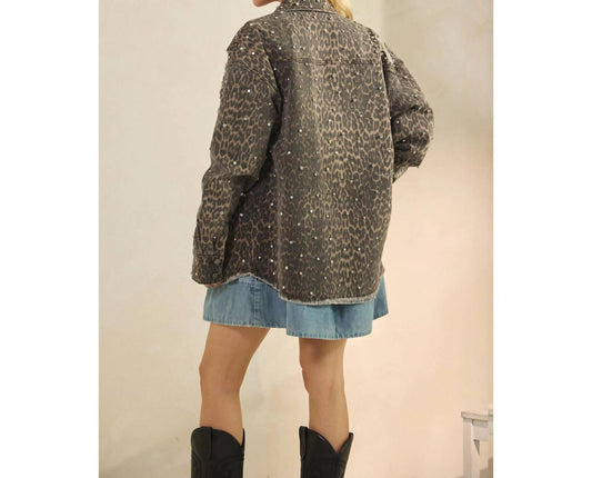 Veveret - Printed Rhinestone Denim Jacket