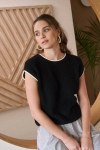 Blu Pepper - Contrast Trim Short Sleeve Sweater
