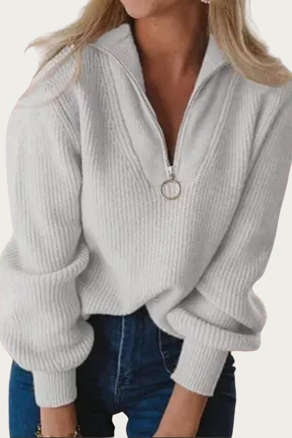 RIBBED-KNIT HALF-ZIP SWEATER
