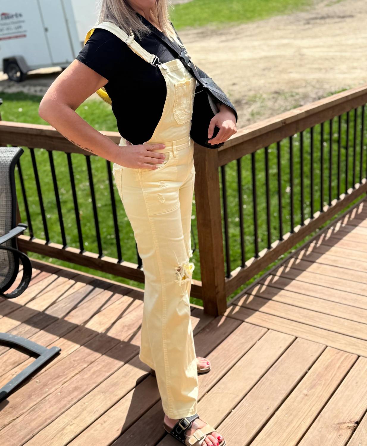 Risen - Distressed Denim Wide Leg Overalls