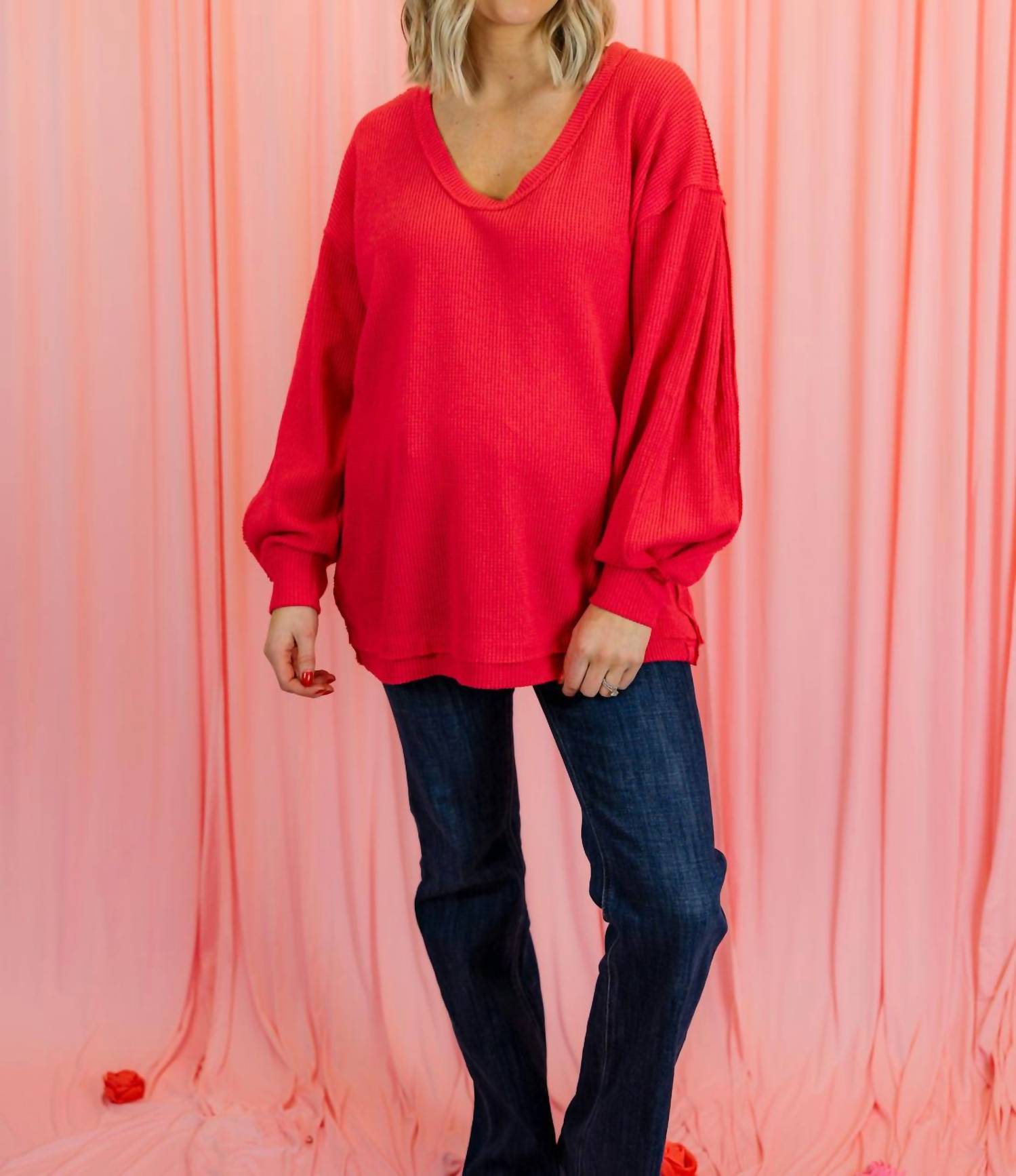 Free People Coast 2 Coast Thermal Tee in rouged cheeks - women's long sleeve top