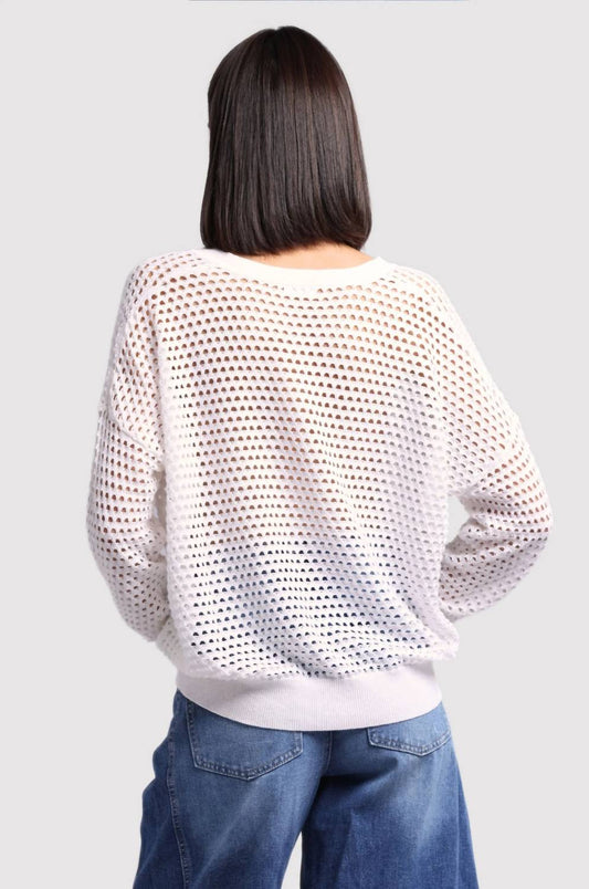 Minnie Rose - Mesh Split Neck Long Sleeve Top