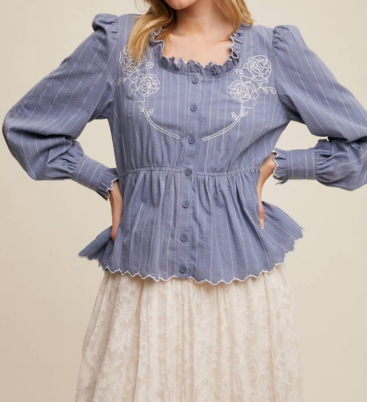 Listicle - Belle Embroidered Ruffle Blouse