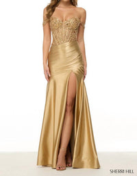 Sherri Hill - Off The Shoulder Gown With Sequin Lace Corset Bodice