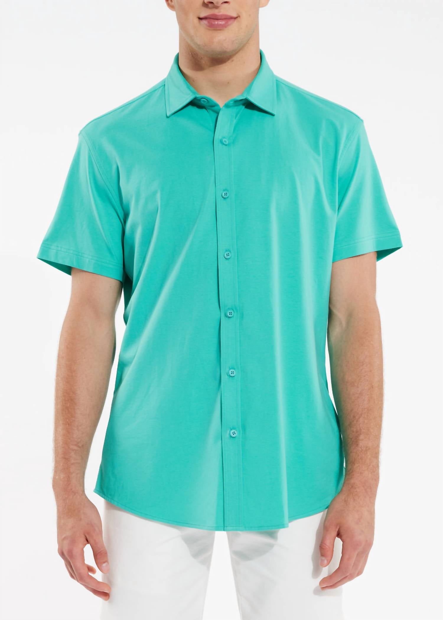 Steele Solid Knit Stretch Short Sleeve Shirt in lake - men's shirt