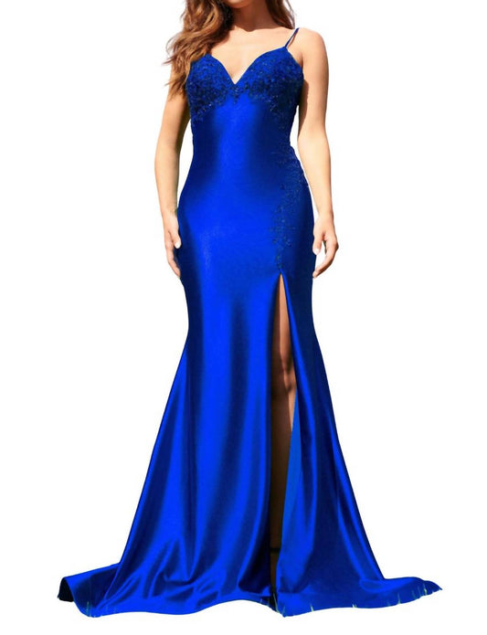 Faviana - Satin Beaded Long Gown