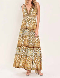 Flying Tomato - Boho Paisley Tie Shoulder Maxi Dress