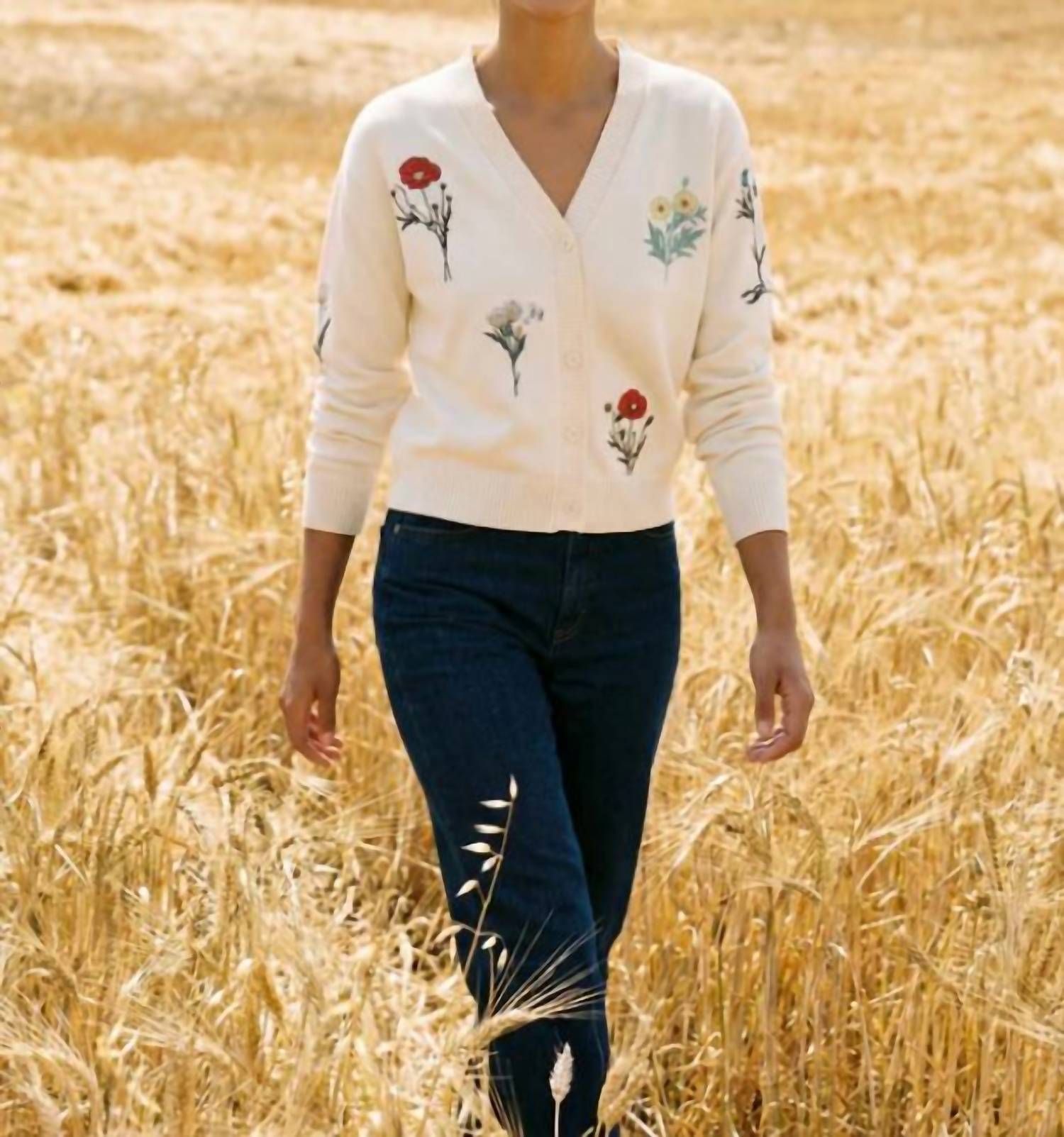 Vilagallo - Alina Raw Embroidered Flowers Cardigan