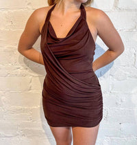 Cotton Candy LA Coffee Date Mini Halter Dress in brown - women's dress