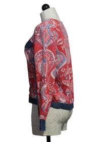 Aldo Martins - Women's Paisley Print Knit Jacket With Denim Trim