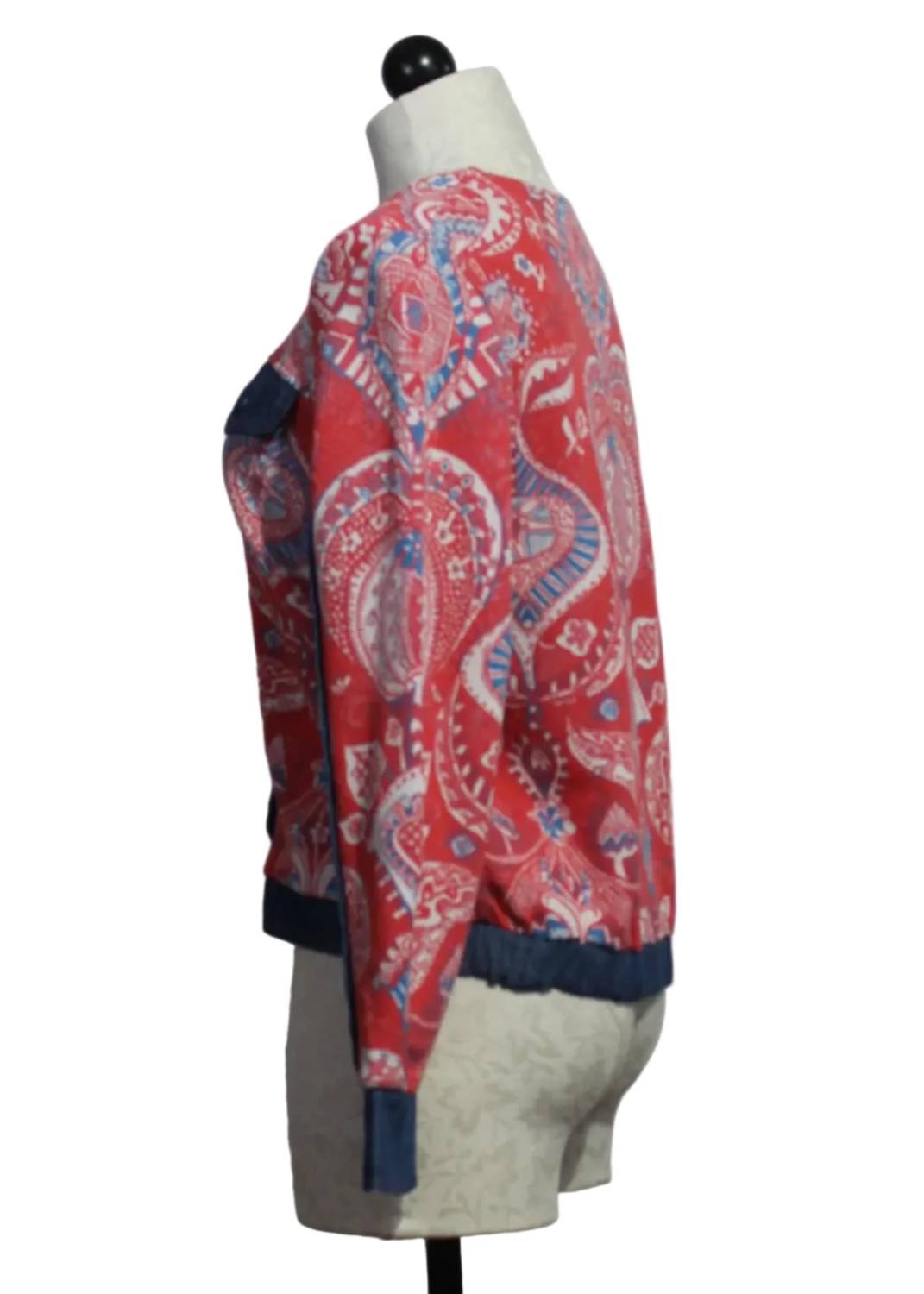 Aldo Martins - Women's Paisley Print Knit Jacket With Denim Trim