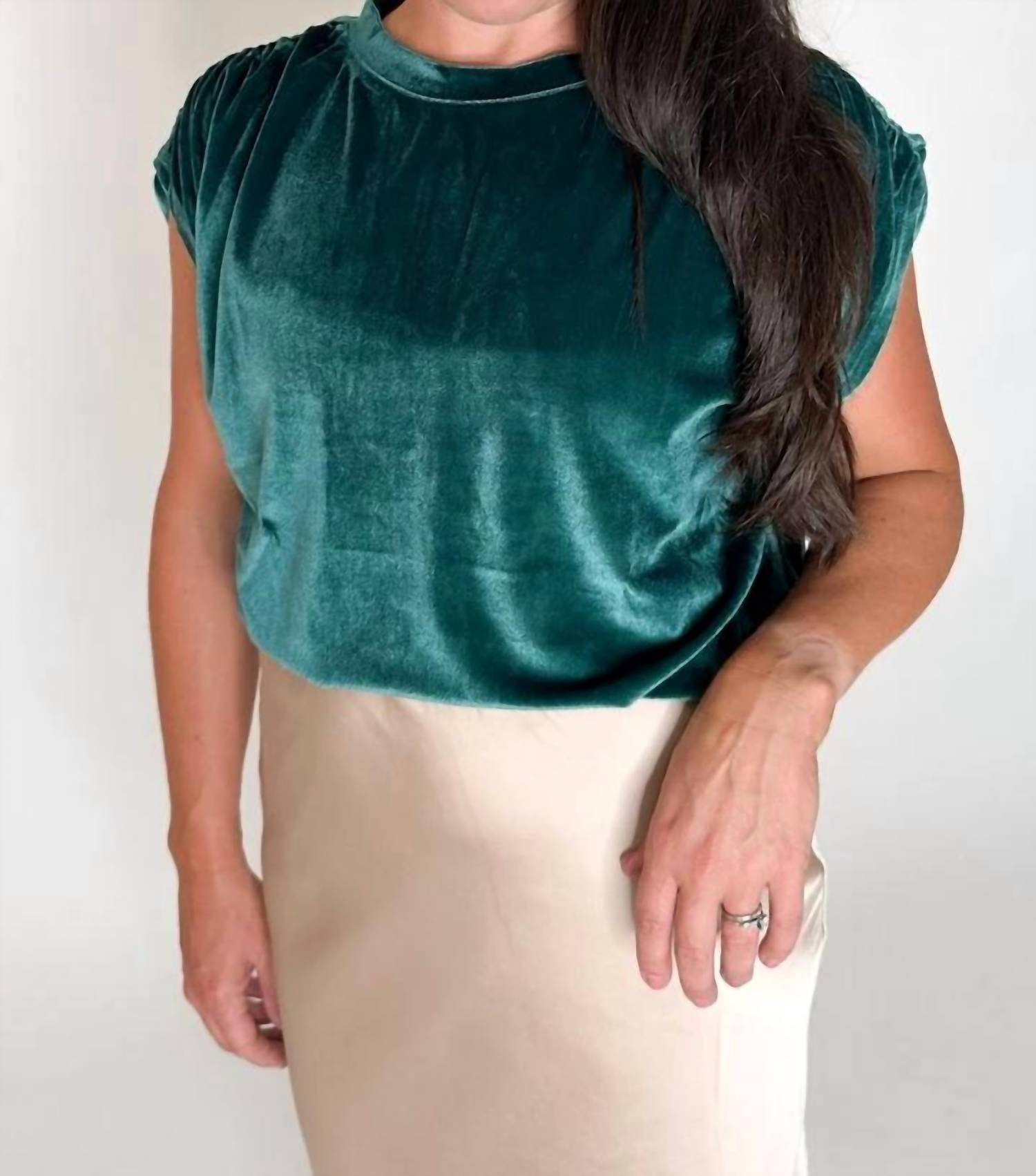 Amaryllis - Velvet Ruched Shoulder Tee