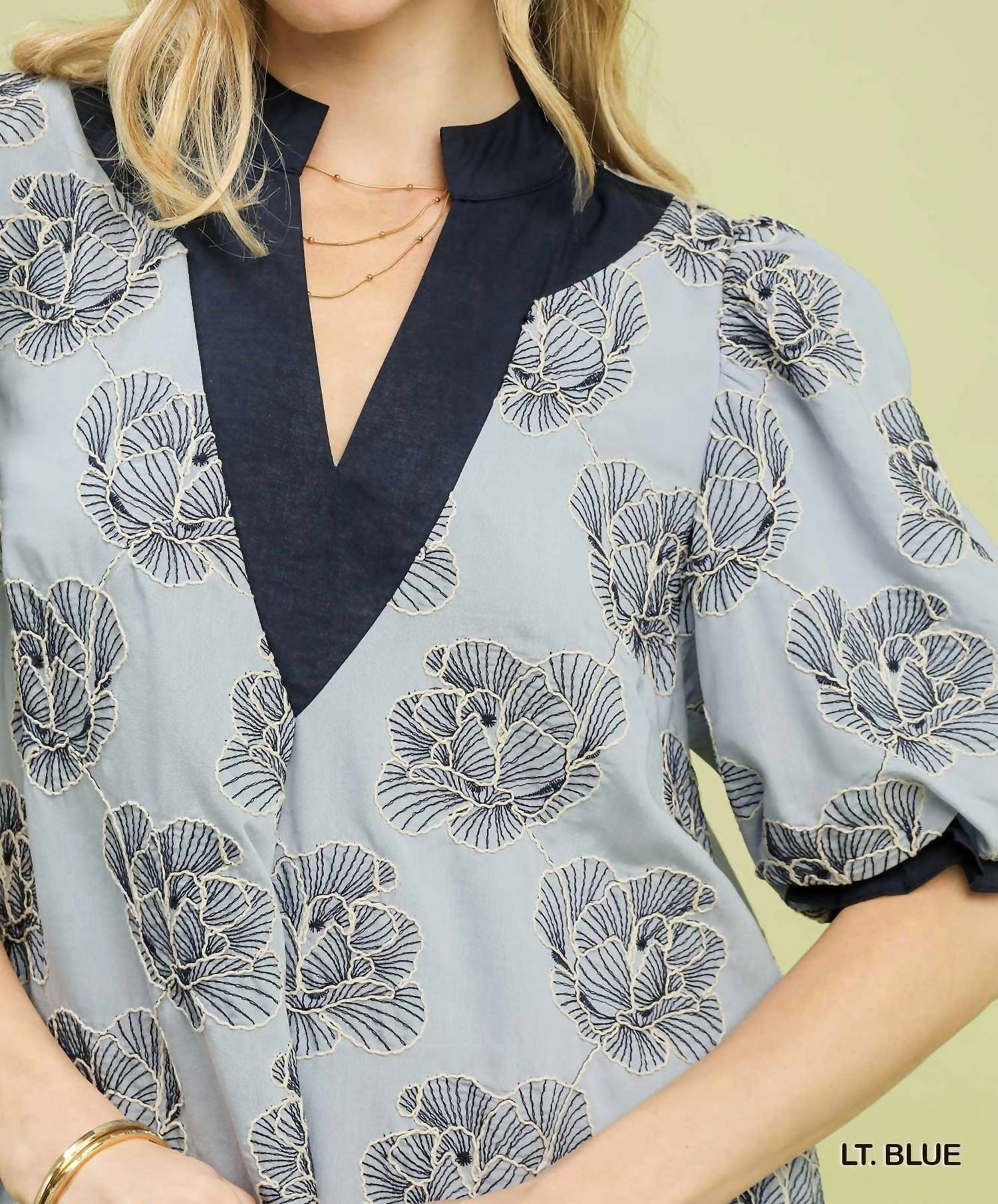 Umgee - Embroidered V-neck Mini Dress