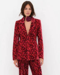 for Love & Lemons Penny Lace Trim Blazer in red multi - women's jacket - alternate view