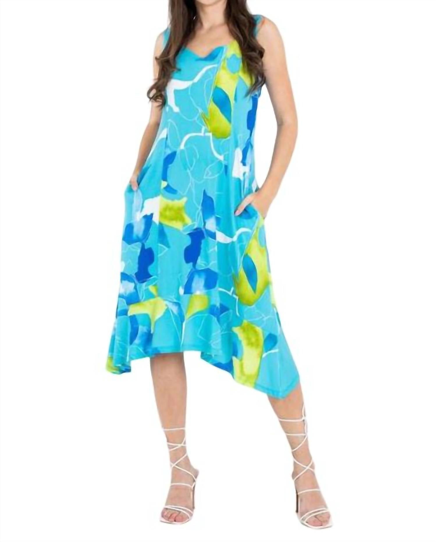Handkerchief Hem Abstract Pattern Midi Dress