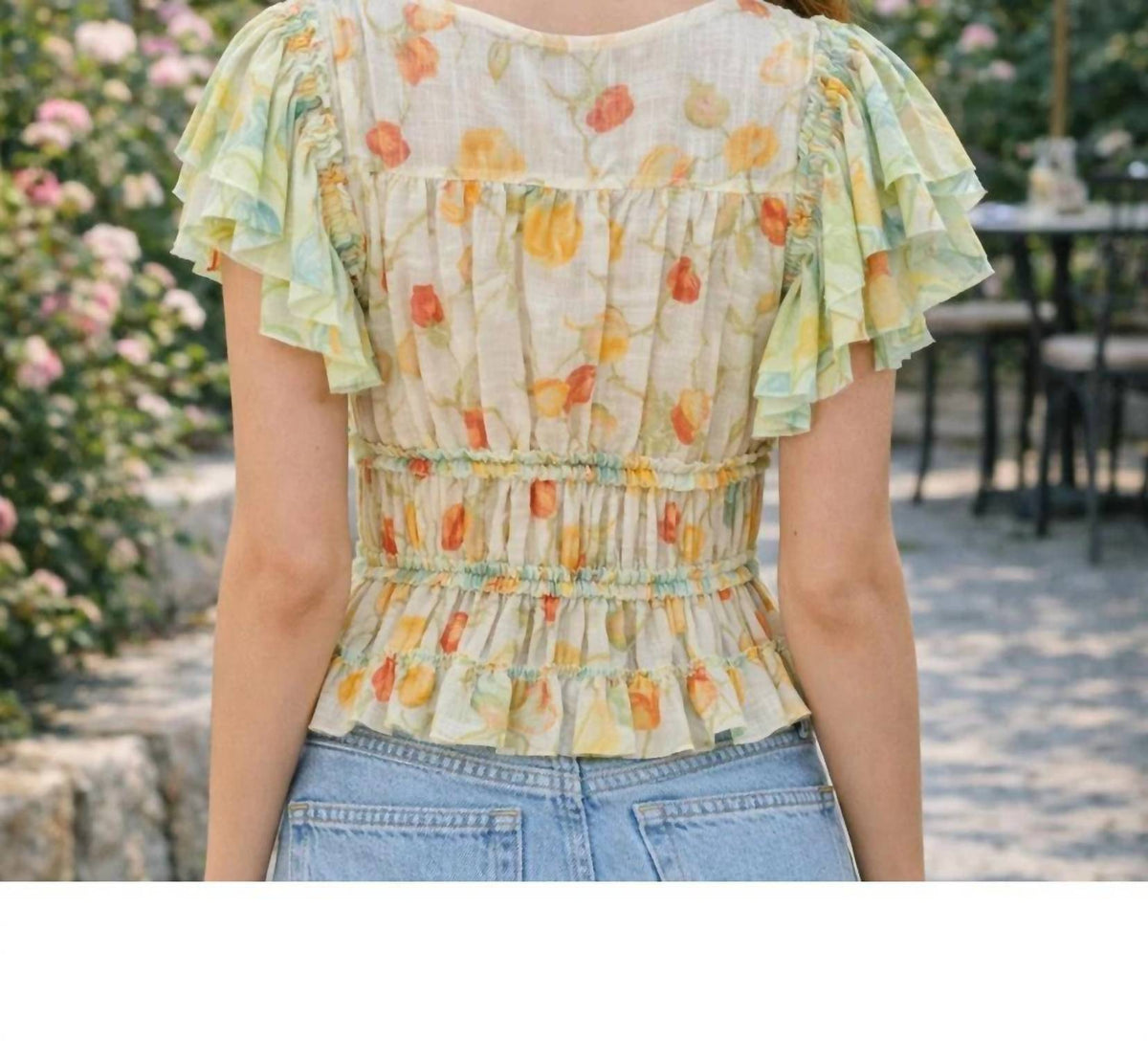 Mystree - Flutter Sleeve Mesh Tiered Top