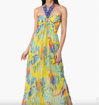 America & Beyond - Peru Tropic Lurex Printed Halter Dress