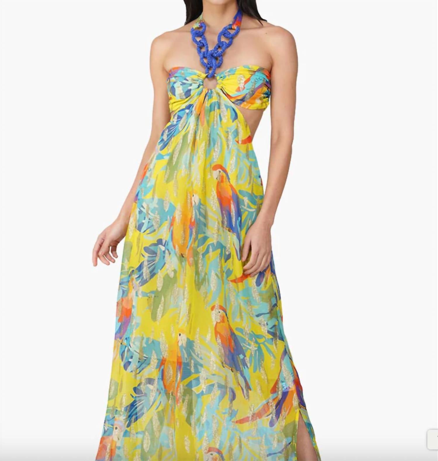 America & Beyond - Peru Tropic Lurex Printed Halter Dress