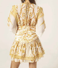 LEAFS PLEATED SHORT DRESS