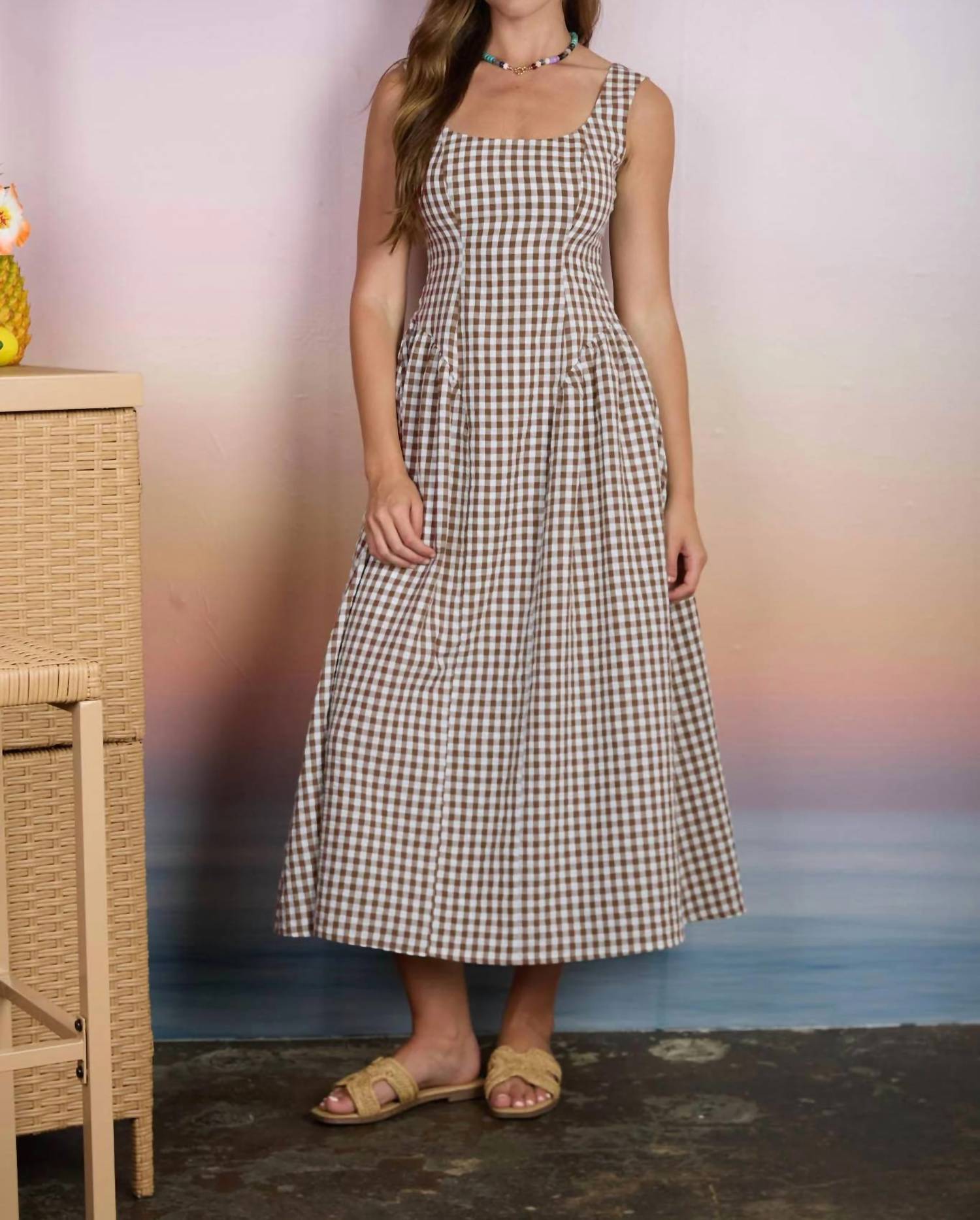Blu Pepper - Poppy Plaid Basque Waist Midi Dress