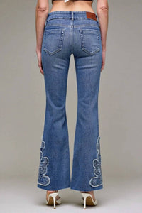 Hidden - Applique Low Rise Flare Jeans