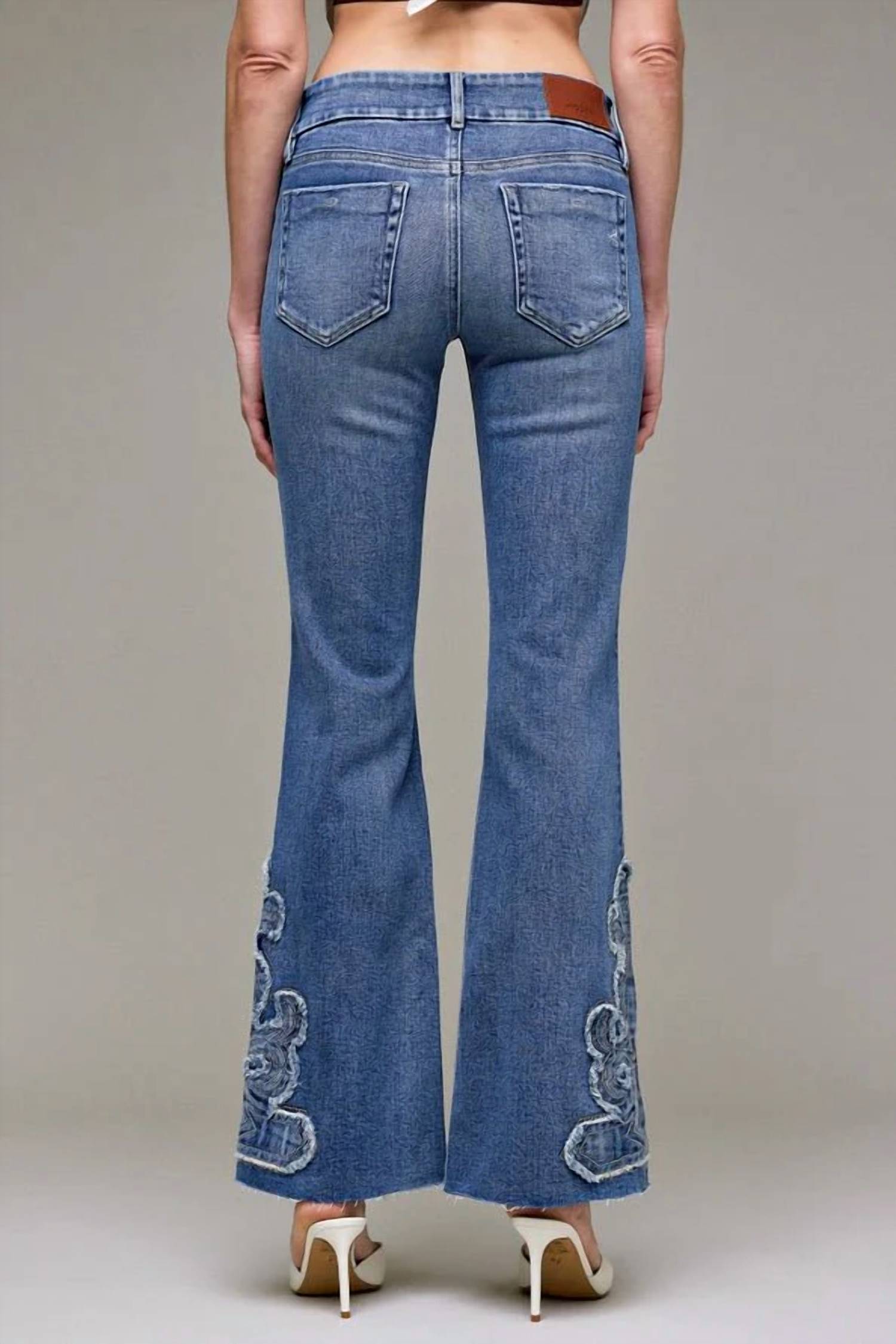 Hidden - Applique Low Rise Flare Jeans