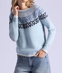 Minnie Rose - Cashmere Fair Isle Crew Neck Top With Tipping