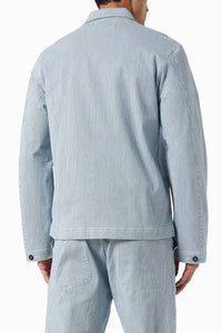 Officine Générale Men’s Gibson Striped Button-up Shirt in blue - men's jacket - detail view