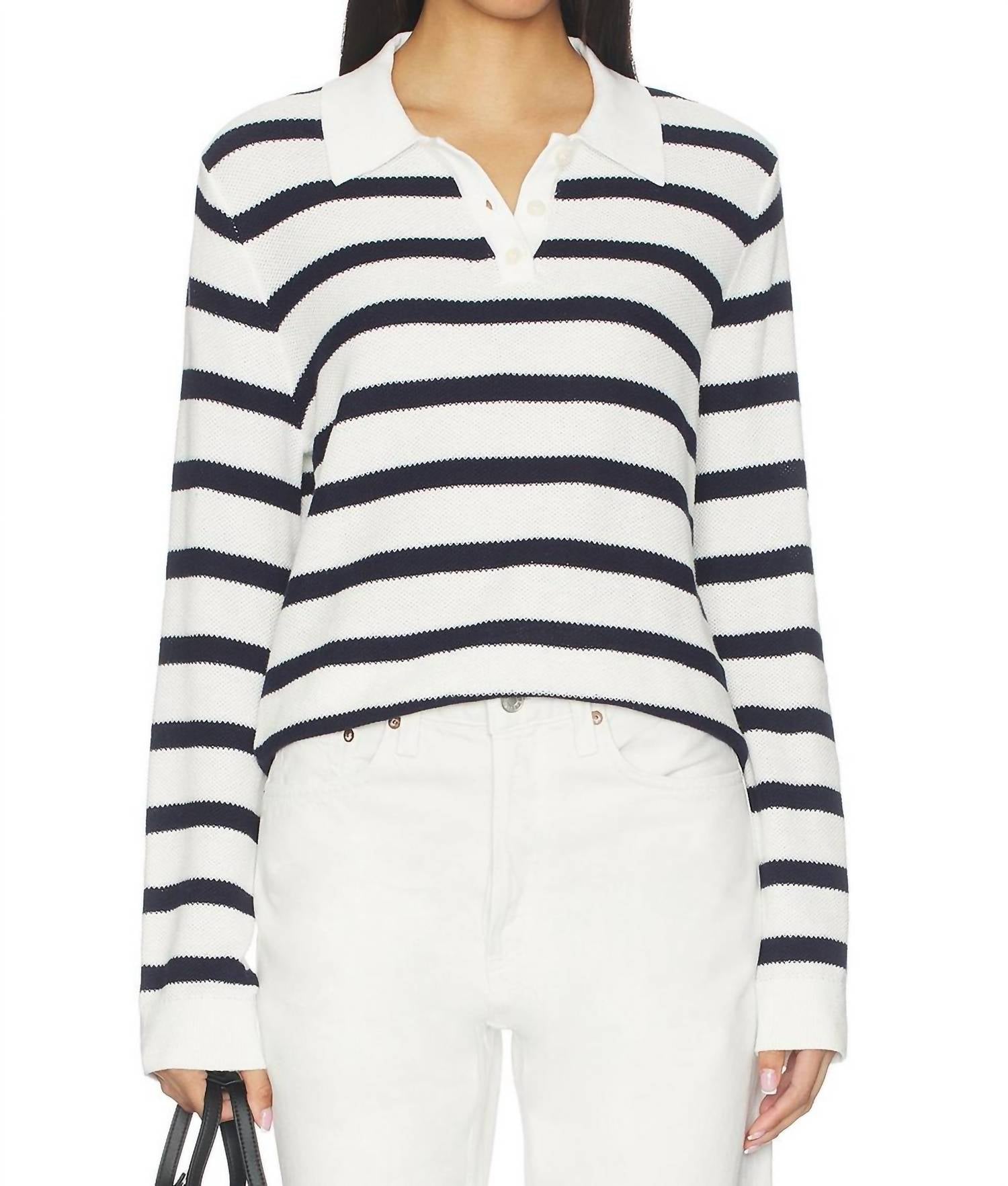 Stitches & Stripes Beth Long Sleeve Polo in chalk combo - women's long sleeve top