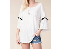 Vocal Apparel - Loose Fit Bell Sleeve Kimono Top With Special Trims