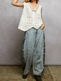 Pol - Boho Crochet Lace Trim Embellishment Vest Top