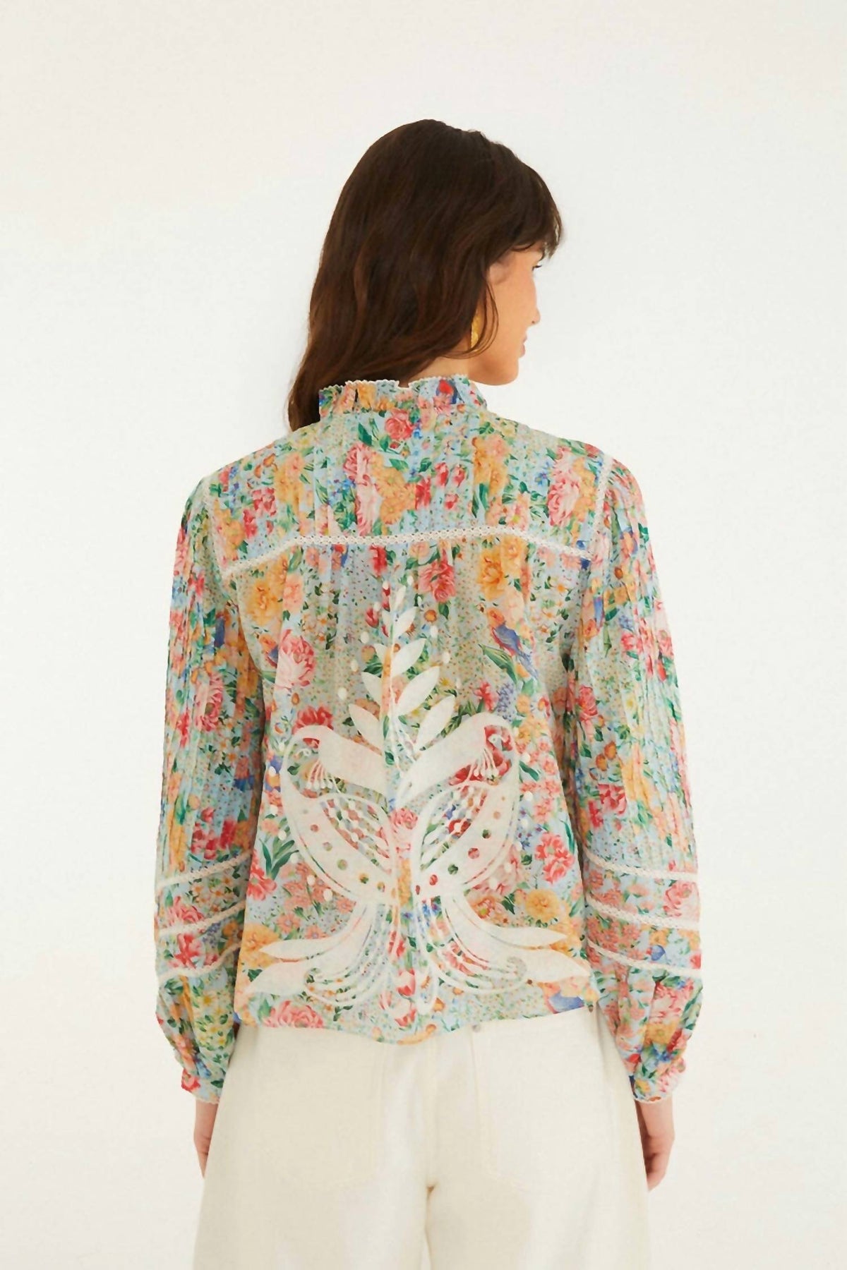 Farm Rio - RENDEIRA MULTICOLOR CUTWORK LONG SLEEVE BLOUSE