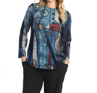 Jess & Jane Granada French Brushed Round Hem Top in blue - women's blouse