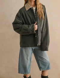 Miou Muse - Collar Contrasted Utility Jacket