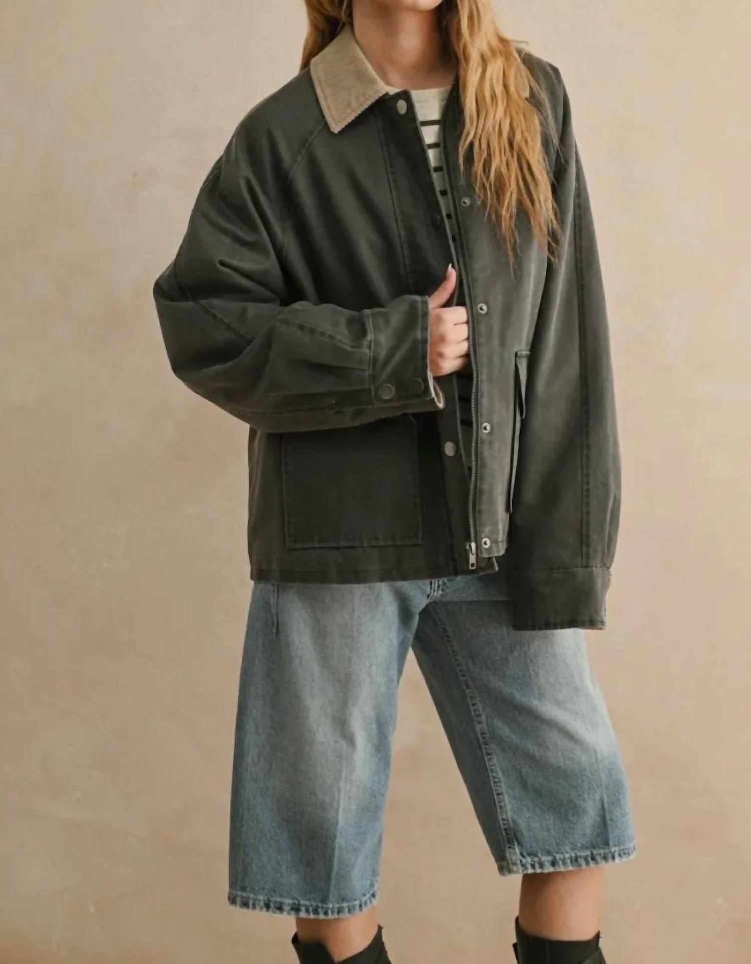 Miou Muse - Collar Contrasted Utility Jacket
