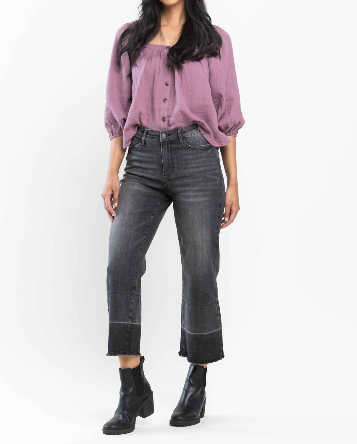 Judy Blue - High Waist Wide Leg Release Hem Crop Jeans