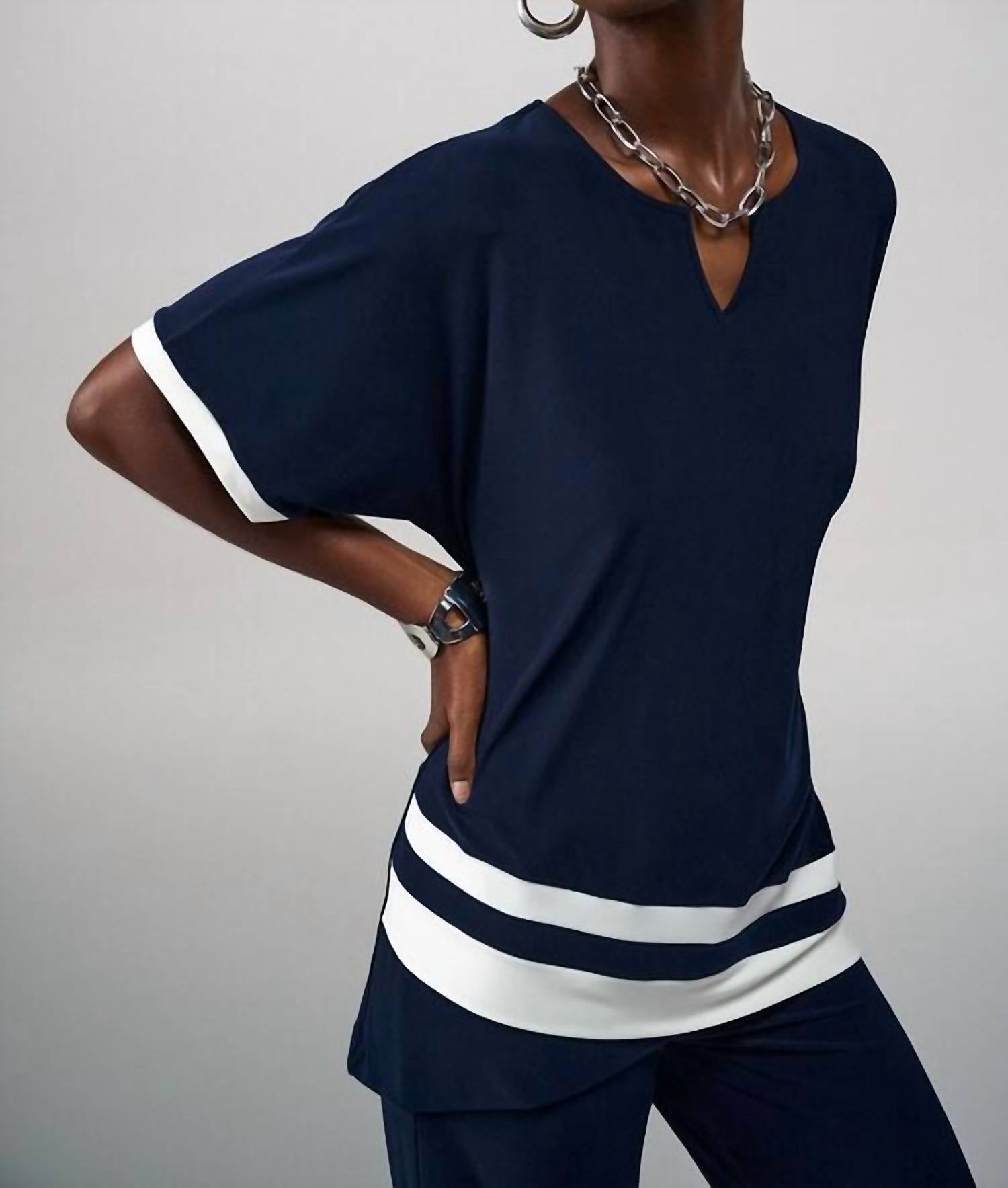 Joseph Ribkoff - Casual Striped V-Neck Pullover