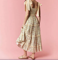 Peach Love Floral Stripe Mixed Detail Dress in yellow - women's dress - detail view
