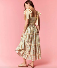 Peach Love Floral Stripe Mixed Detail Dress in yellow - women's dress - alternate view