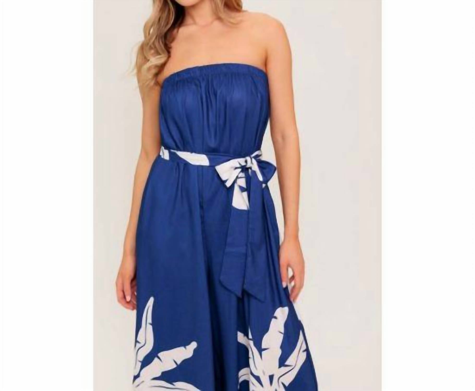 Flying Tomato - Tropical Strapless Wide Leg Jumpsuit