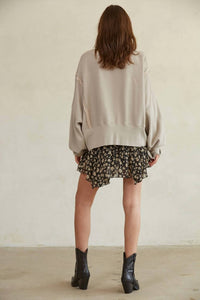By Together Cropped Sweatshirt With Cuffed Sleeve in light taupe - women's top - alternate view